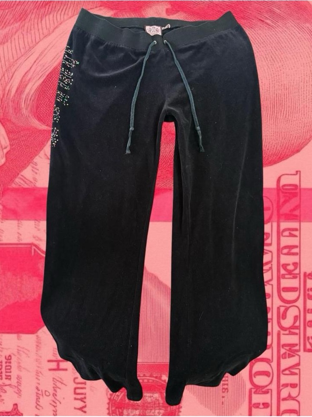 juicy couture y2k 2000s vintage black wide leg velvet velour flare track pants